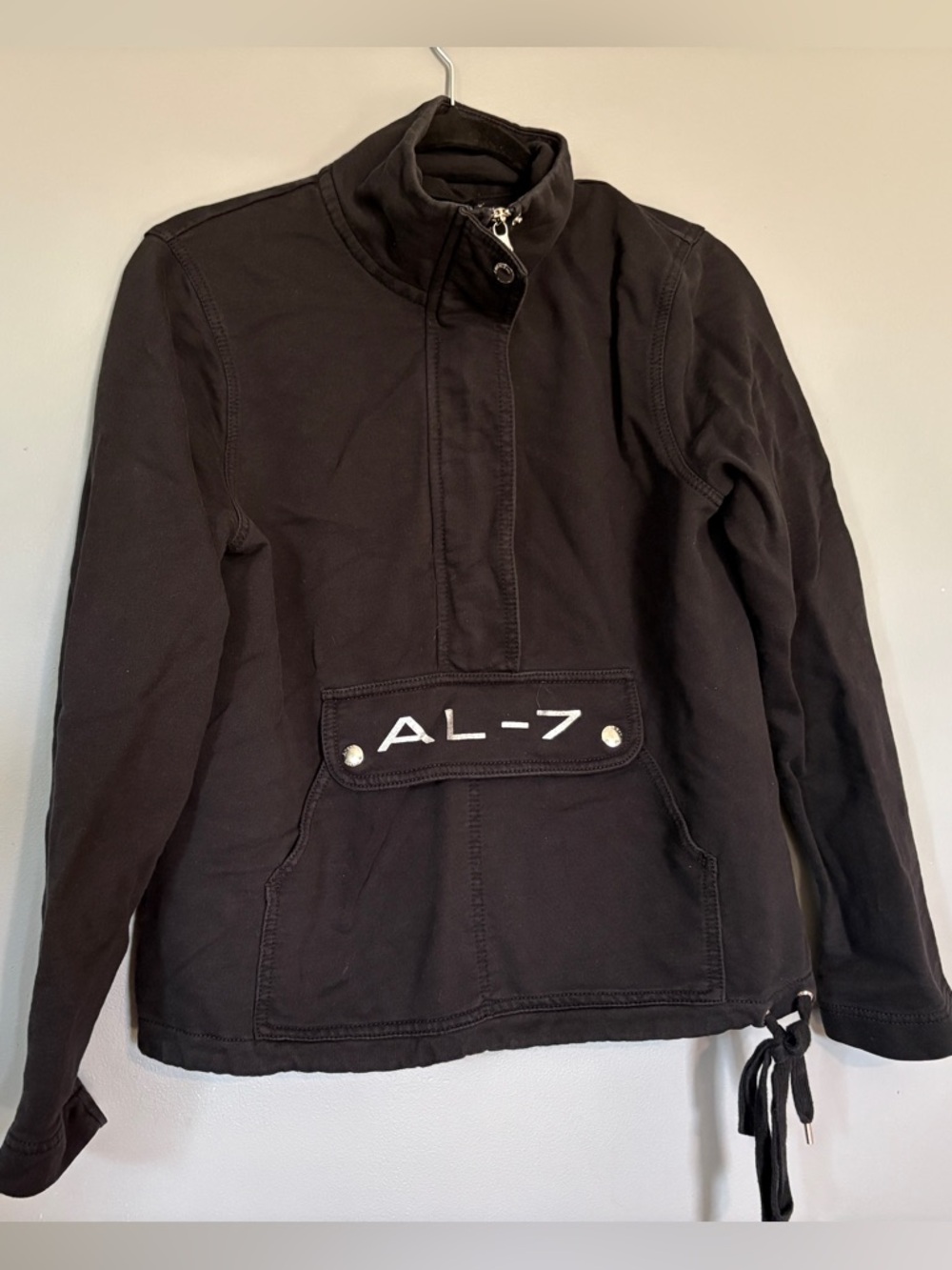 American Living Black Hooded Pullover with Embroidered Logo